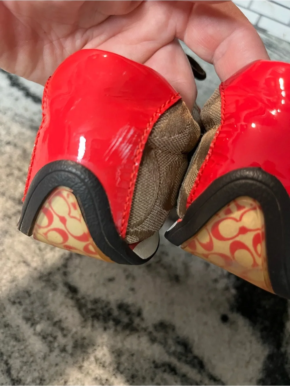 Coach Brown Signature Sneakers with Pink & Red Accents 7 M